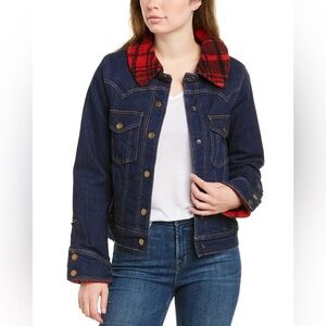 NWT Faherty Andie Plaid Fleece Collar Denim Jacket